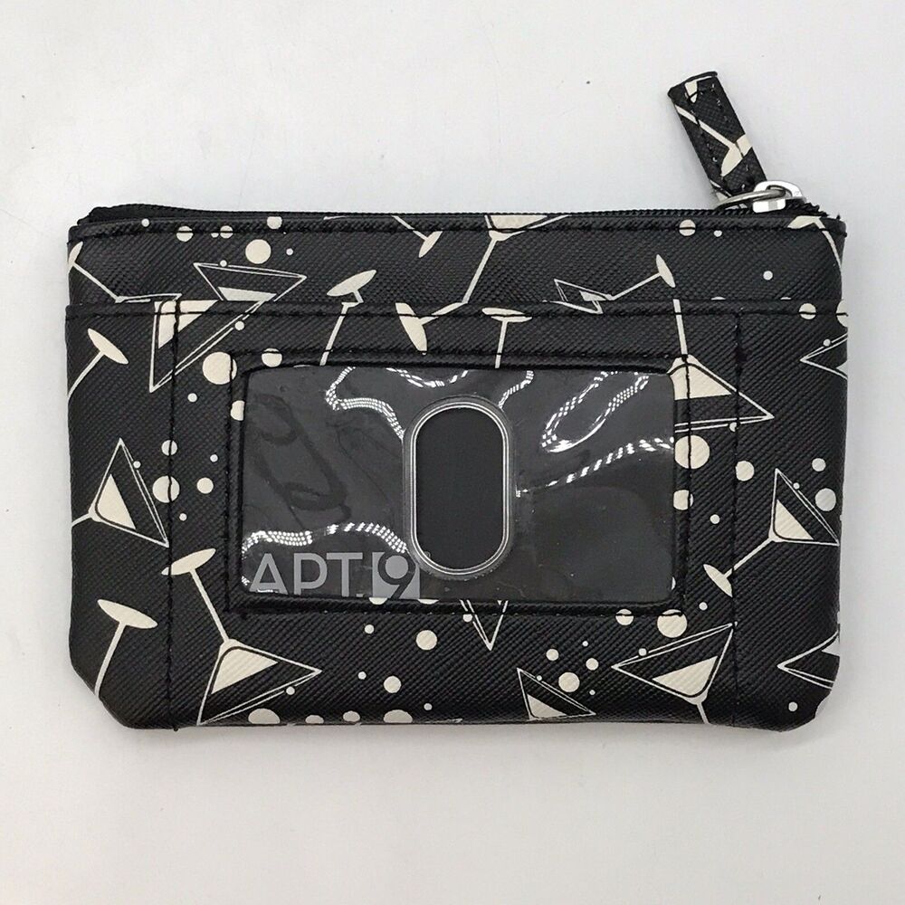 Apt. 9 Martini Faux Leather Card Holder Slim Zip Up Organizer Wallet Key Ring
